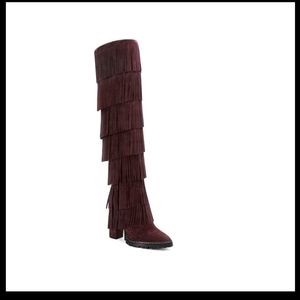 Brand new Jennifer Le Wide Thigh High Suede Fringe Boots Brown Sz. 38